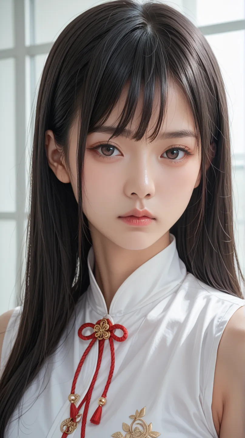 score_9, score_8_up, score_7_up,
1 girl,  Chinese girl,  dress, upper body,、、、   black hair、wearing a high school girl uniform、 バストup、(portrait)、 expressionless