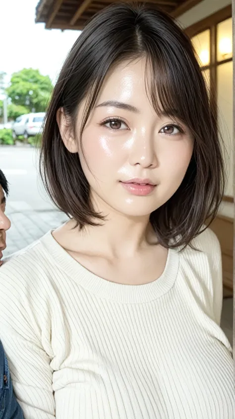 (((Kubota Emi )))、(((55 years old)))、 (((Japanese Women)))、(((was born in Koga-shi, Fukuoka-ken)))、(((Mature Woman)))、(((Bust size N)))、Around town、Outdoors、Town、((tight sweater、 skinny denim))、(((shiny skin,  oily skin ,   oiled skin、Come skin、semen skin)...