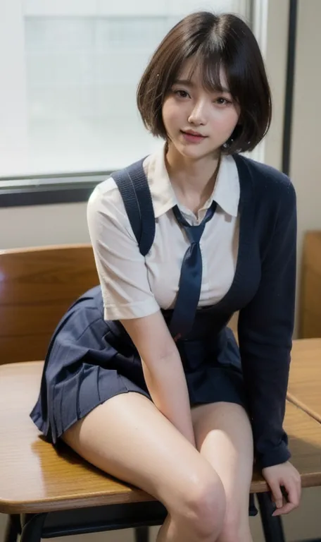 (schoolsの制服:1.5), (photorealistic:1.4), (best quality:1.0), (ultra high resolution:1.0), 8k, RAW photo, (masterpiece:0.2), super detailed,  short closed , 2girls,duo, beautiful skin,  detailed skin, viewers, full body, (short hair:1), smile, (closed mouth:...