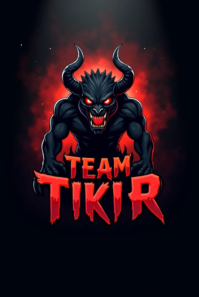 Create me a marcot logo where it is a demon and underneath it has the letters team tiki r
