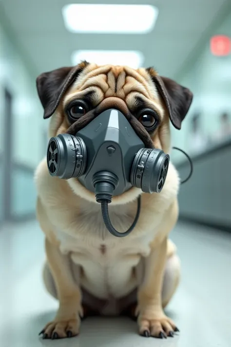 Pug with a respirator