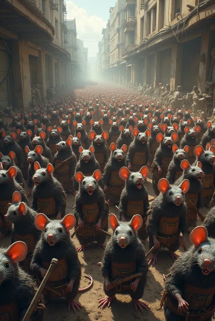 army of rat getting ready for war with turtles