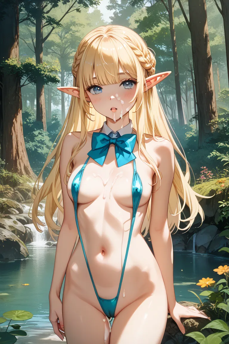   Elf Ears, blond with a big faceの  long hair,   long hair, ((( blond with a big face:1.7、 blond with a big face 腋毛,  blond with a big faceの恥毛 :1.37))), (  slim stomach: 1.2), (  Slender and attractive body   : 1.22、 FEMININE PHYSICAL BEAUTY  ), (  sleevel...