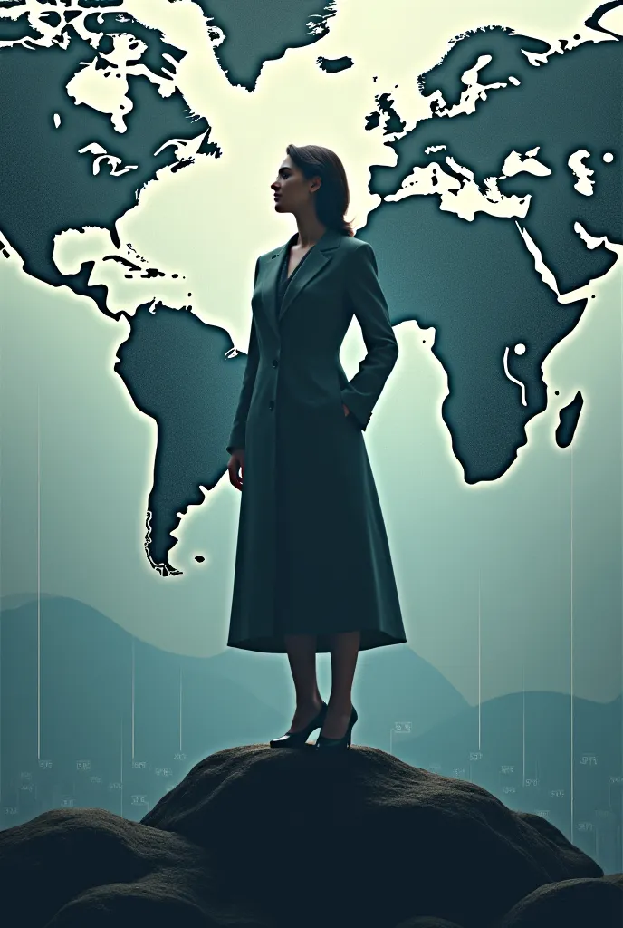 Create an image as references to the world economy, Where the silhouette is an economist woman