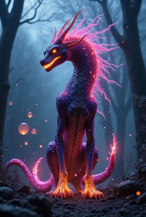 **Fervorax, the Devourer of Devotees**  

**Body:**  
Your slender torso, a predator lupine, are surrounded by reptilian scales that rearrange themselves like plates of liquid armor, shimmering between deep purples and ambers Hot as. The scales vibrate sof...