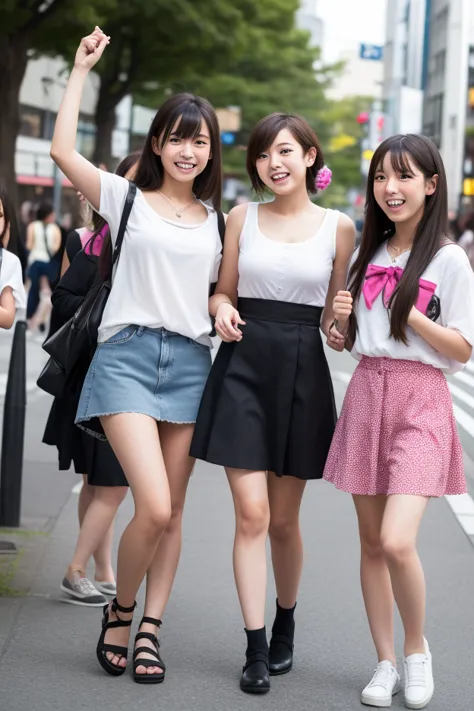 It looks like a group of three high school girls having fun in Harajuku