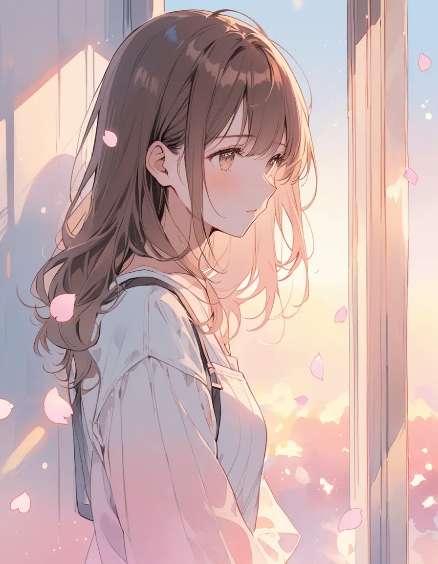 A beautifully emotional anime-style illustration designed as the thumbnail for the song '許されない恋'. The image features a 23-year-old woman with long, softly flowing brown hair and gentle, expressive eyes, rendered in a delicate pastel color palette with sket...