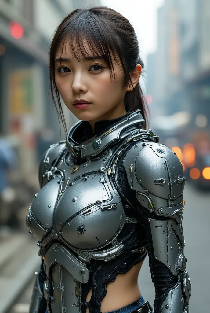 Cute Cyborg Girl, masterpiece, cinematic lighting, UHD, accurate, super detail, high details, high quality, award winning, best quality, highest, 16k, ultra detailed face, ultra detailed eyes, ultra detailed lips, ultra detailed hair, realistic textured sk...