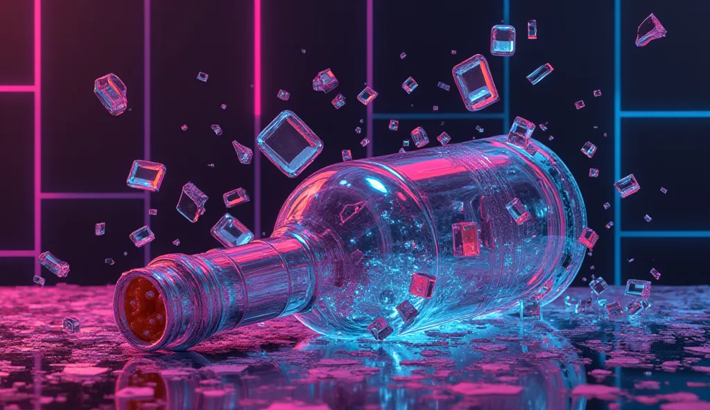 Make a broken alcohol bottle that looks very, very stylish 8bit.