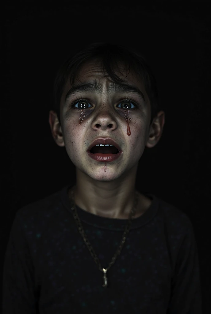 8k photo quality, a weeping boy , black background dezine 