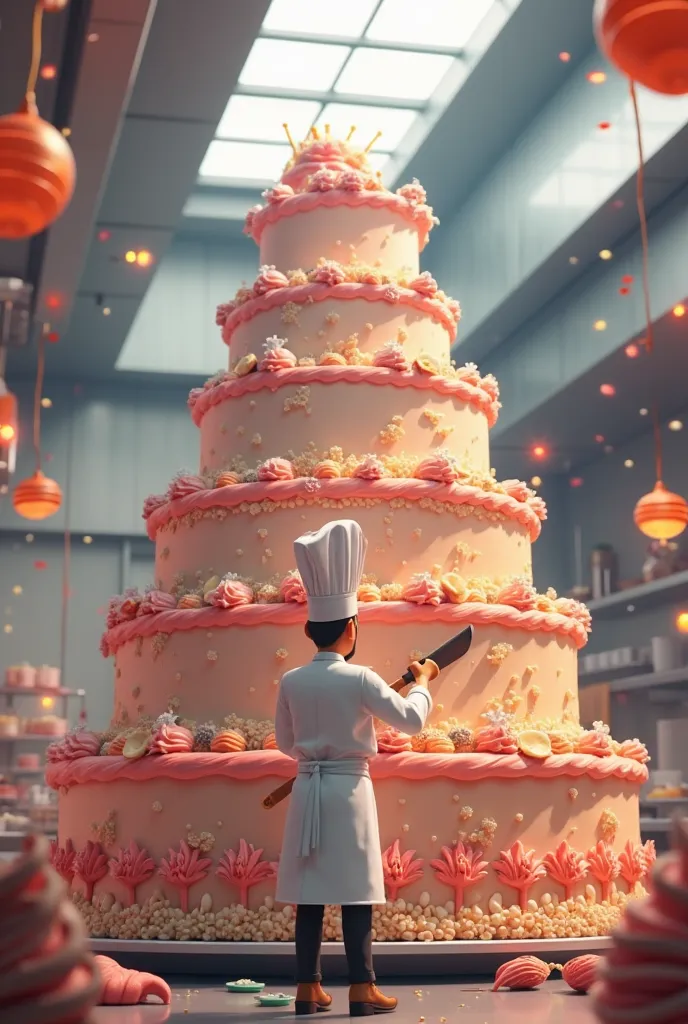 A chef is making a giant cake animated 3d picture