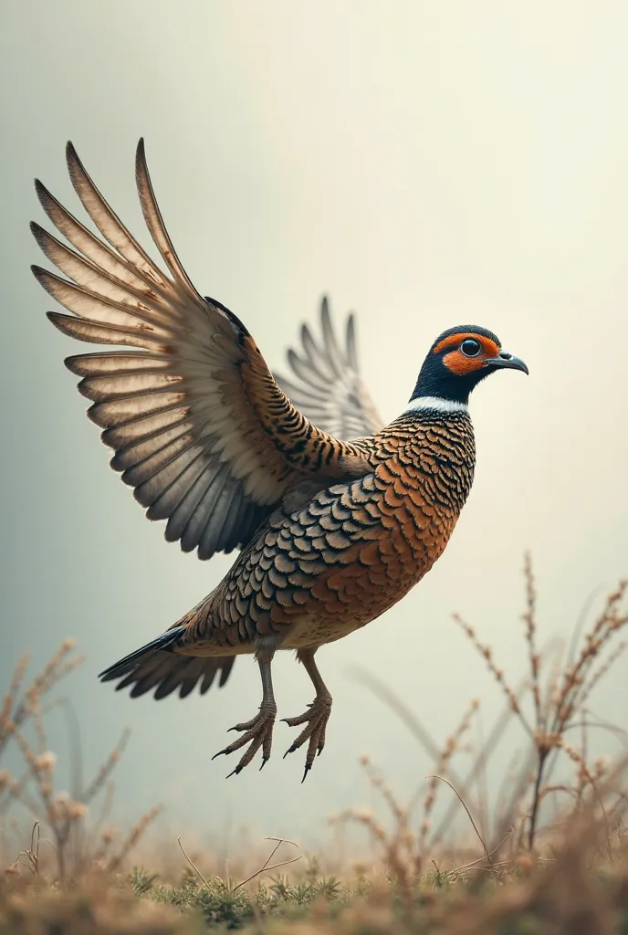 An adult partridge floating in the air (animal) drawing