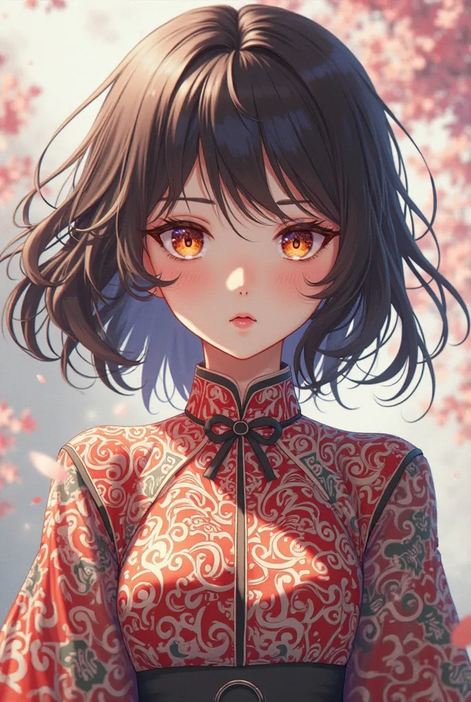 anime girl with a pattern on the top 