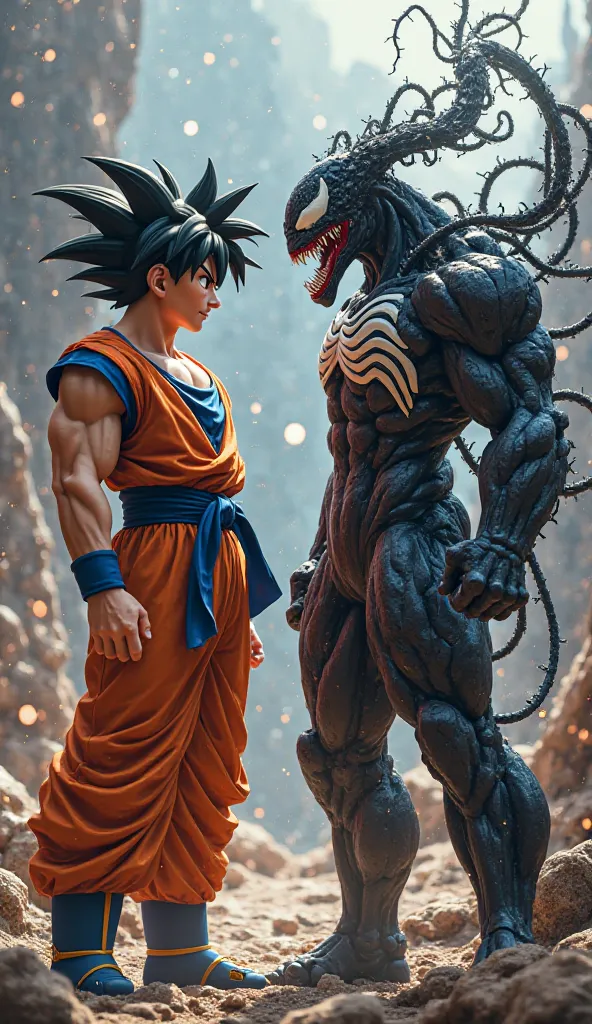 Goku and marvel venom standing side by side 