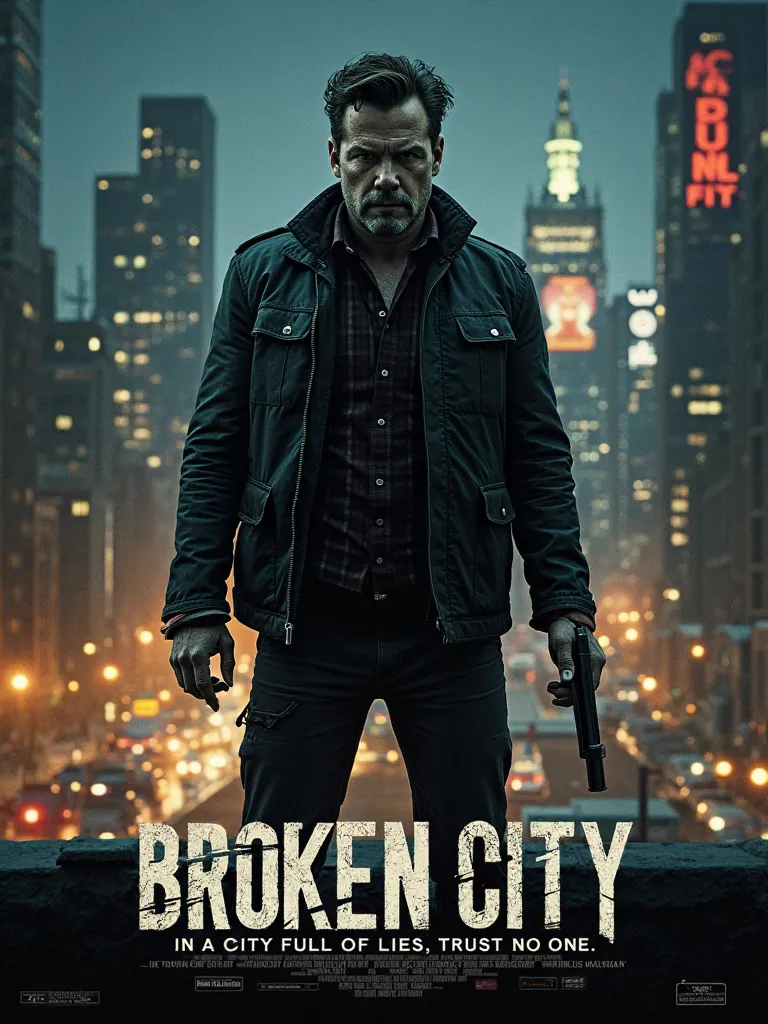 Prompt for Movie Poster Creation:

Design a gritty, noir-inspired movie poster for Broken City (2013), a crime thriller centered around corruption, betrayal, and political intrigue. The poster should evoke the film's tense, urban atmosphere, with a focus o...