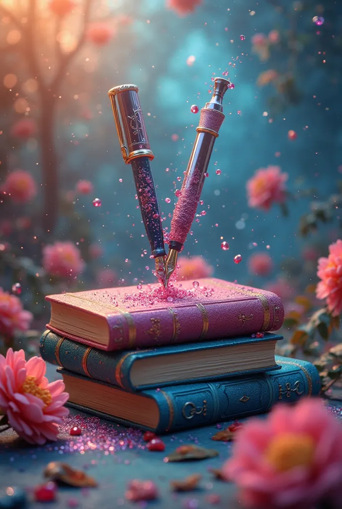 Books next to a pen with ink (Animated colorful)