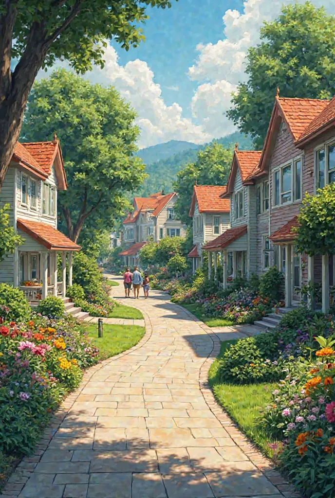 Where is the garden, and make the street a little wider as if it were a road in a real neighborhood