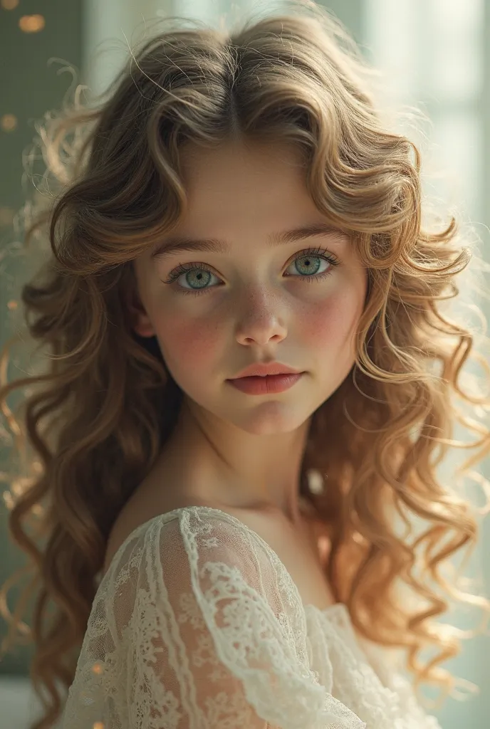 Girl with Shirley curls long hair