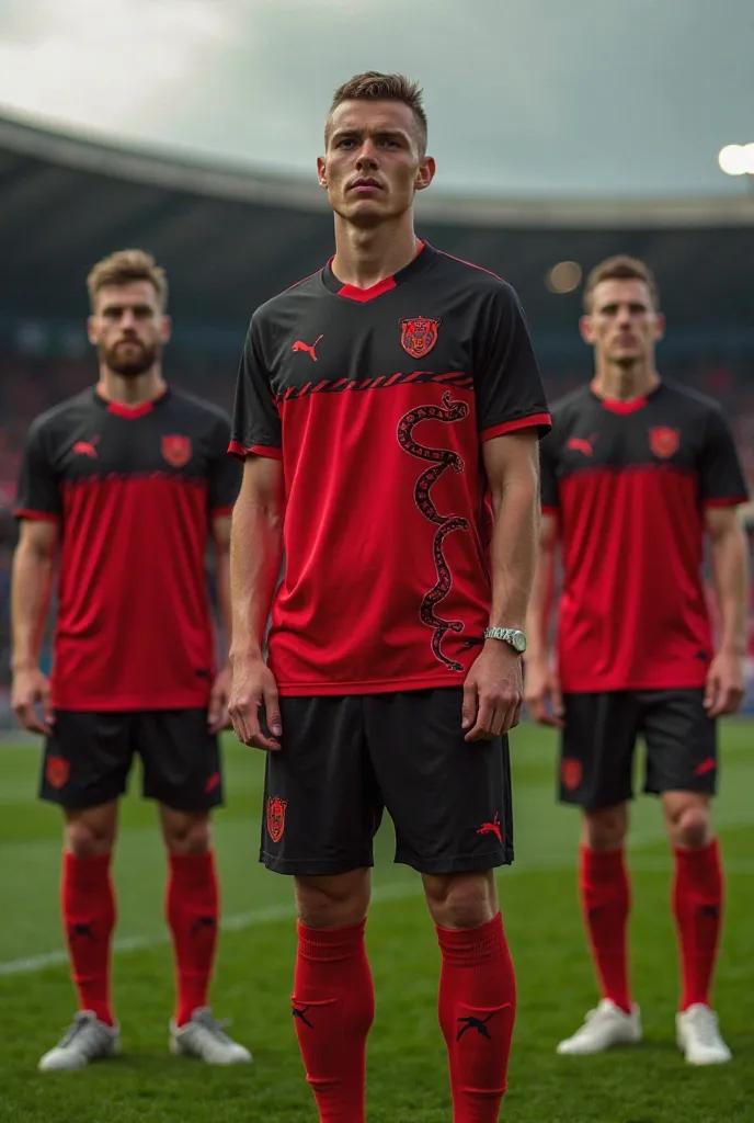 soccer team empty red and black kit designe with little red snake
