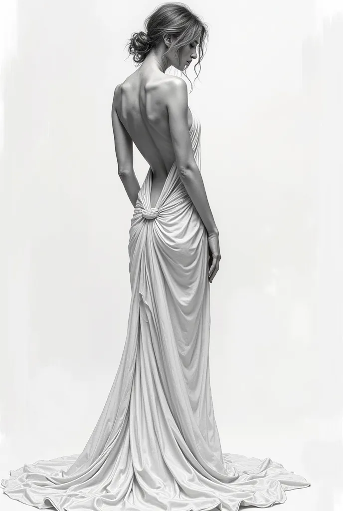 A modelo está usando óa drawing of a woman in a dress, a pencil sketch, by Aleksander Gierymski, Artstation, fully covered in drapes, sexy girl, bare back, in style of moebiusculos de sol de vidro com estrelas e a lua no vidro