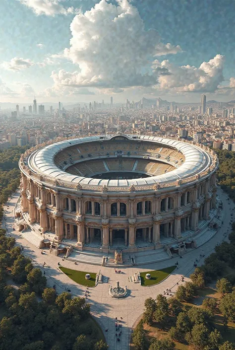 Santiago Bernabeu rendering modern and royal coliseum style