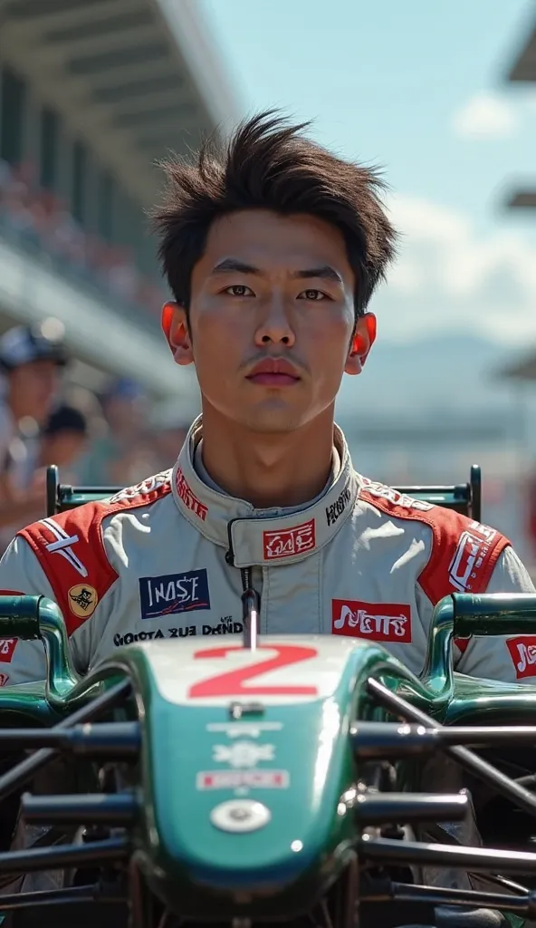 (photorealism:1.2),  very Handsome japanese man, 22-27 year-old, F1 Car driver, racing, full body