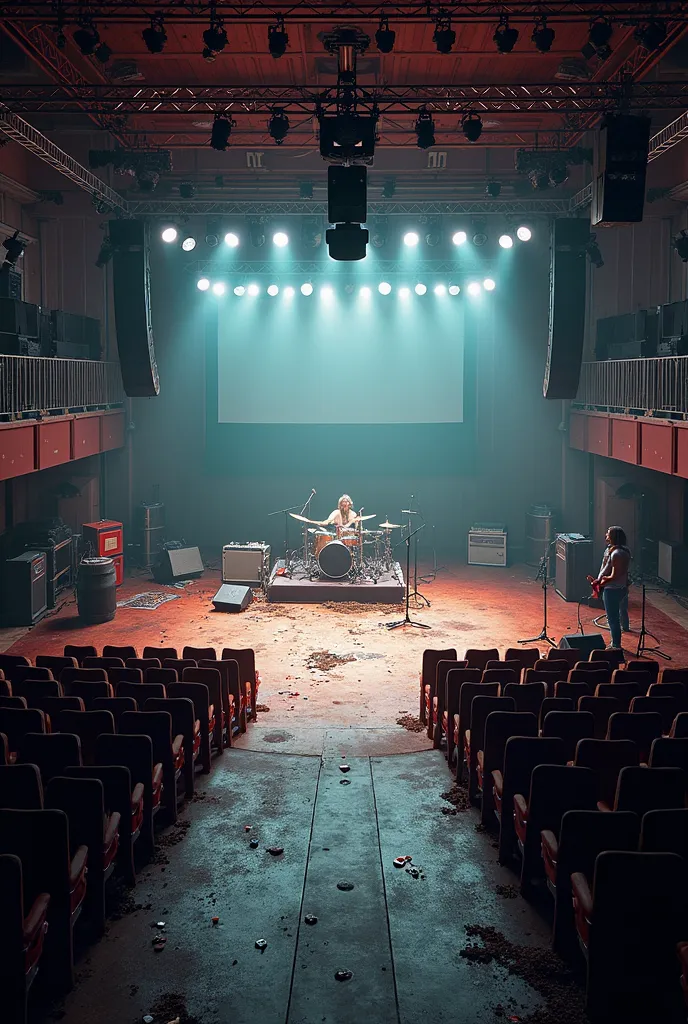 Image of a concert scene without musicians and a crowd 
