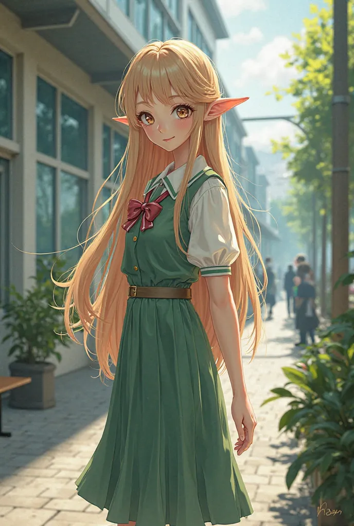 Elf girl, high school uniform, anime, long hair