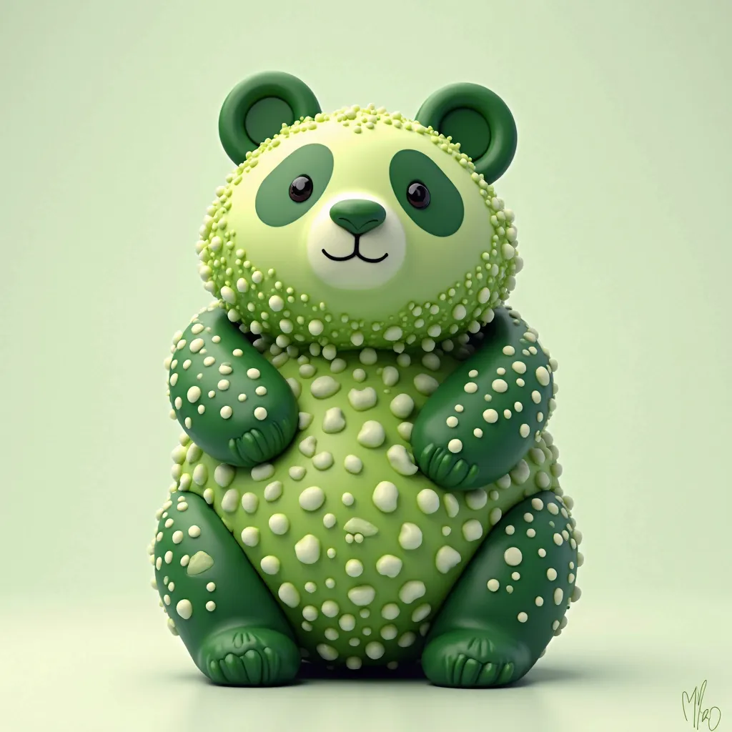 Green gummy bear with lots of white dots as if it were a green panda, The texture of your skin looks like a plant