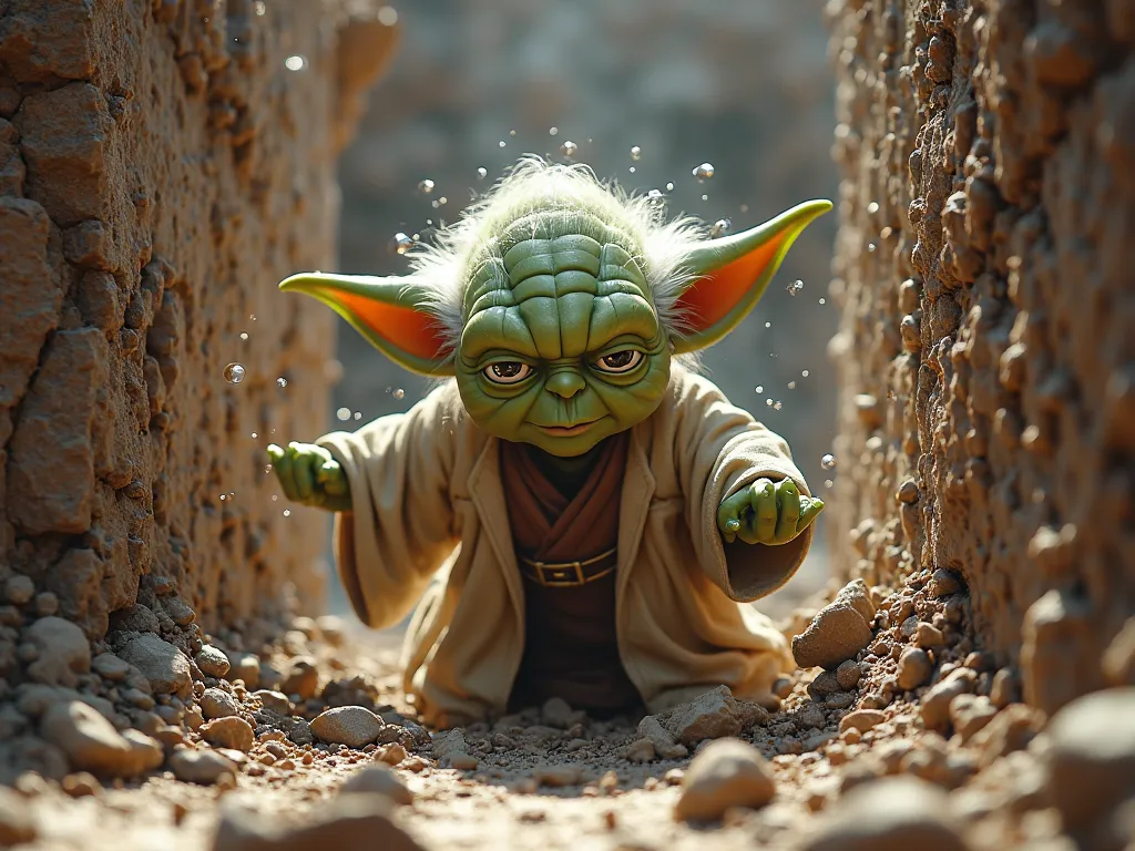 Yoda breaking out the wall 3D style 4K