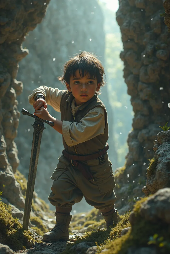 Person with Down syndrome pulling sword from stone