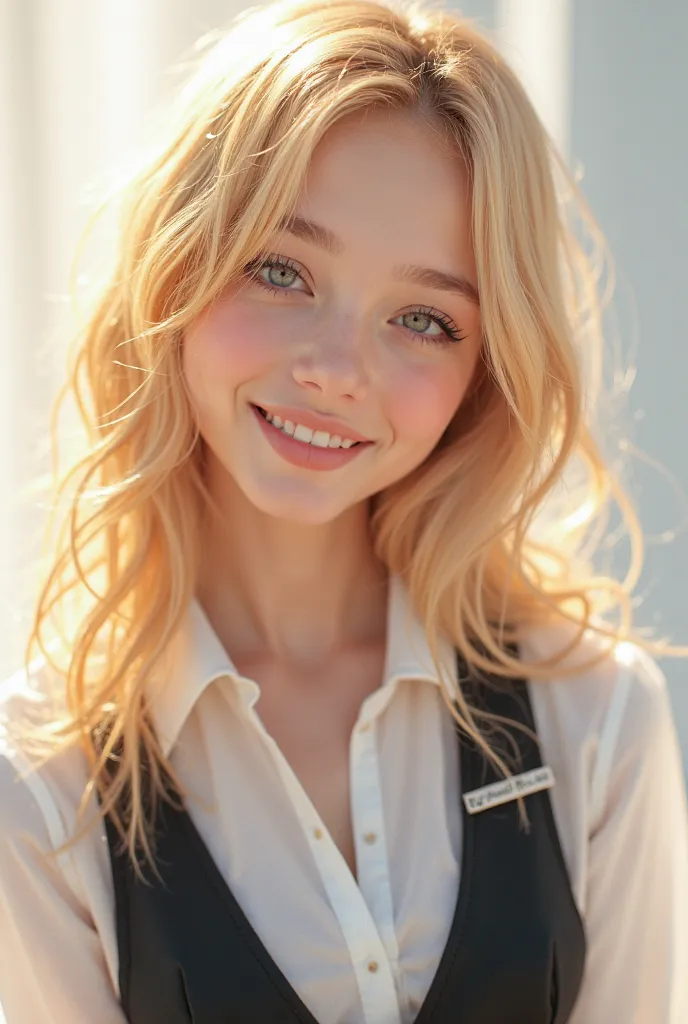 Here's a prompt for a high-quality, realistic photo of a young blonde girl smiling, with a focus on her profile:

"Capture a stunning profile shot of a young blonde girl with a bright, radiant smile. She should be positioned in the center of the frame, wit...