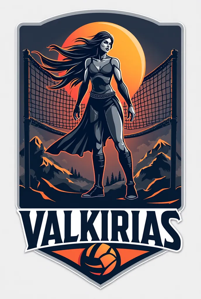 Vector logo of women's volleyball team with the name Valkirias, a volleyball, a volleyball net and a Valkyrie.