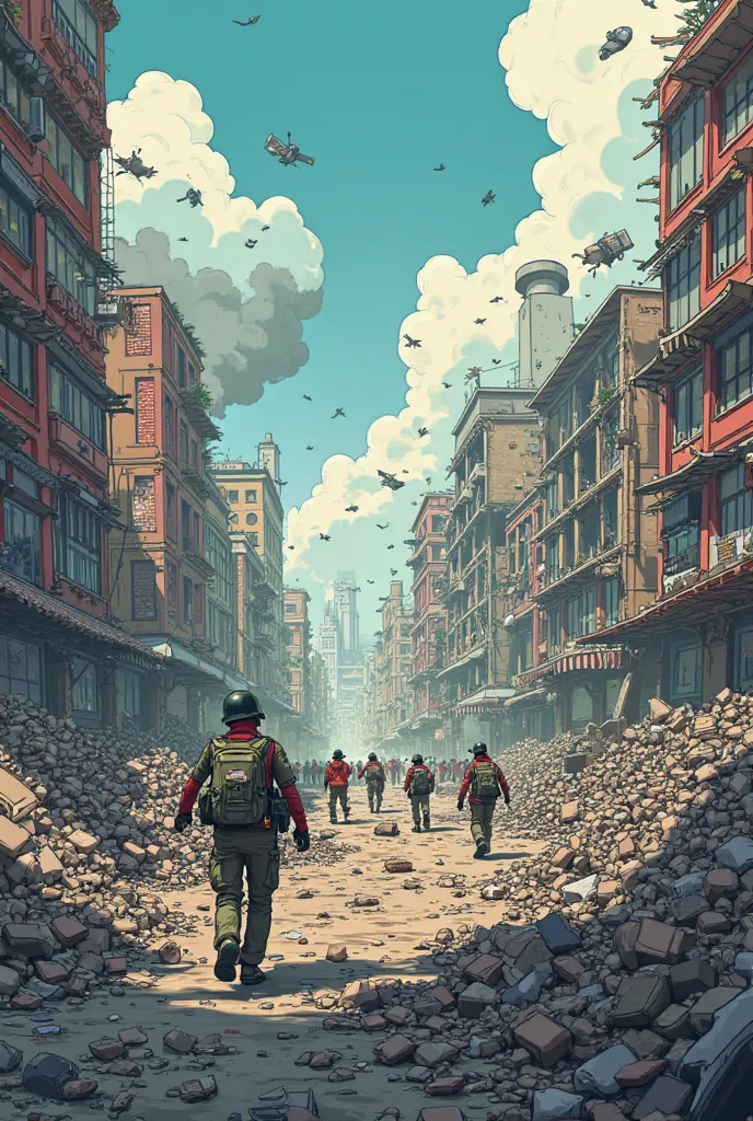 I want a battlefield in which whole city is destroyed in cartoon style