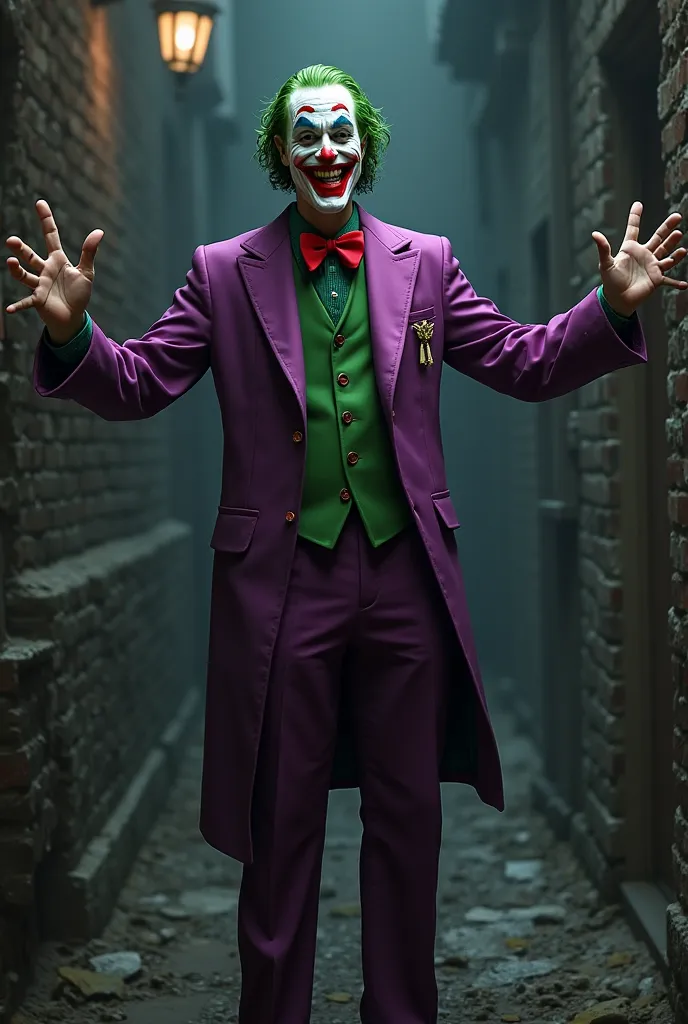 Create an image of a joker doing the greeting gesture 