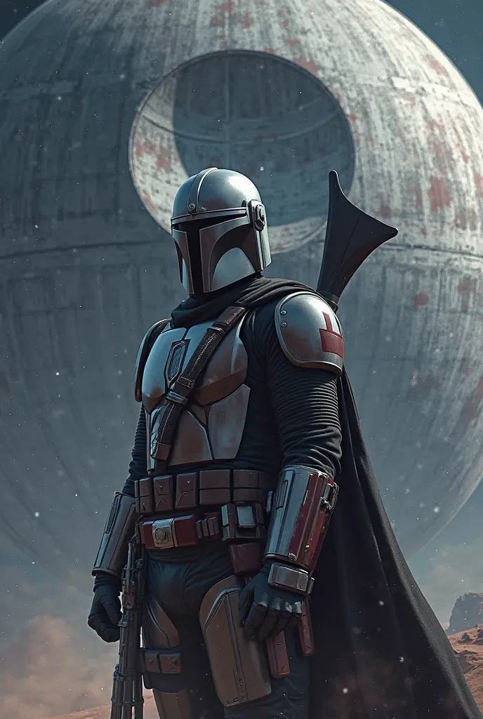 Mandalorian with the Death Star background