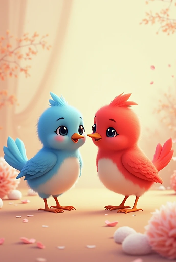 Please create two animated little birds for cute videos greeting one blue and one red,  for ren , Now the same ones you sent me flying 