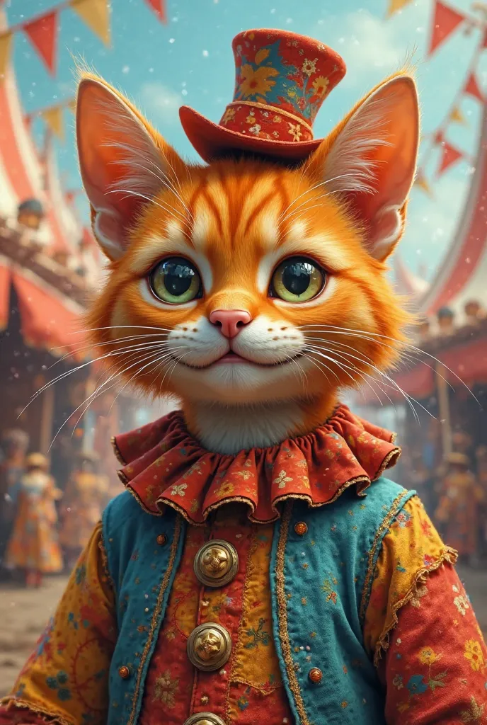 Clownily dressed orange cat