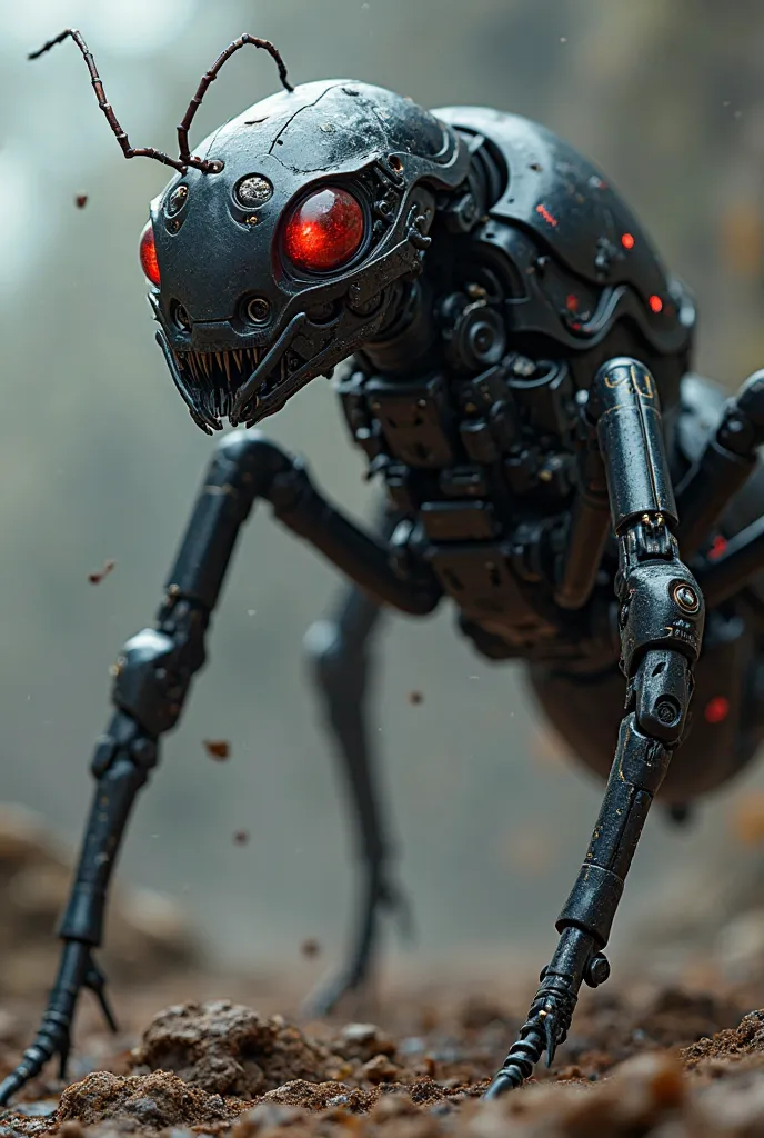 ((TOP QUALITY )), ((masterpiece)), ( details) robot ant black body red eyes