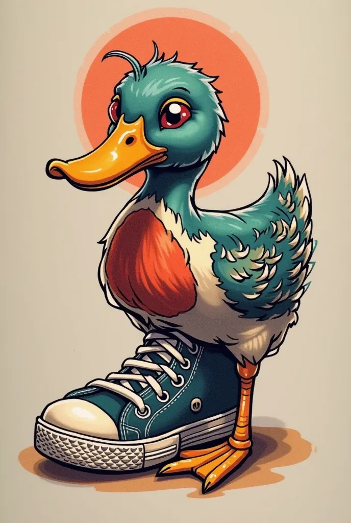 Duck tattoo design wearing shoe with heat