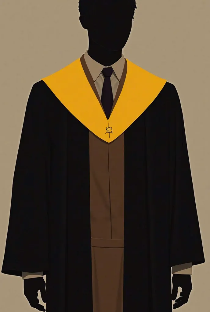 Black toga with yellow shoulder and brown longsleeve inside but black toga is closed and brown neck are only visible make possible graduation pic color combination. 