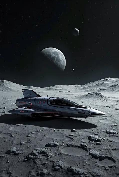 A trip to the moon with a modern ship. No people 