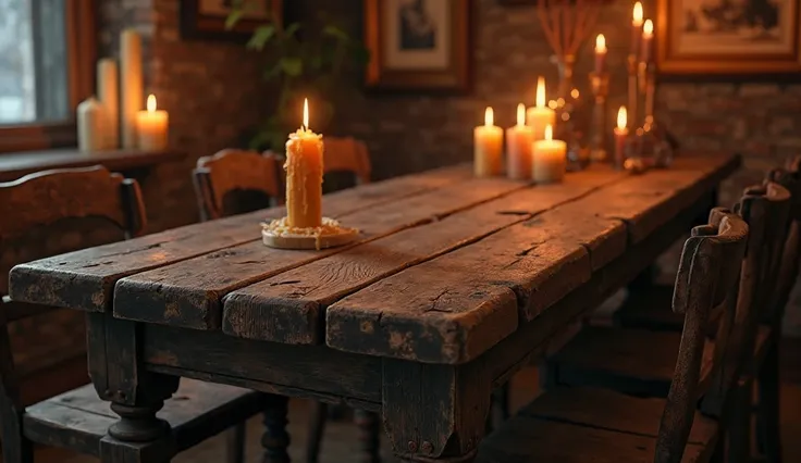 an old table with candles