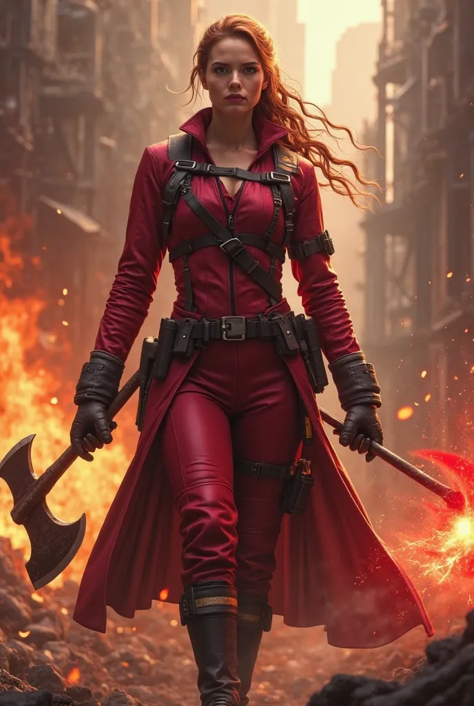 Scarlet witch dressed as a firefighter