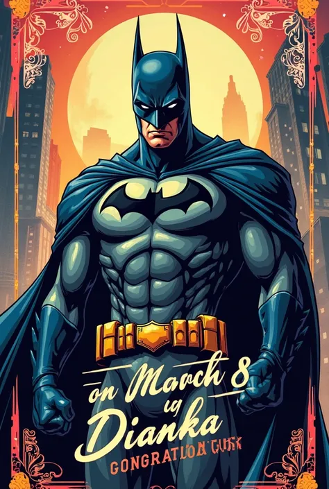 
Batman wishes you a happy March 8th as a postcard,the inscription on it "Congratulations on March 8, Dianka"