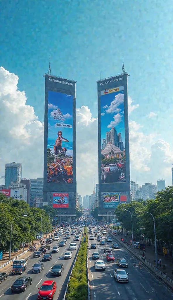 Create giant billboards on crowded highways in Indonesia. clear sky