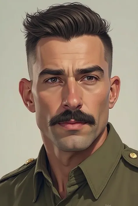 Low military haircut with beadless mustache