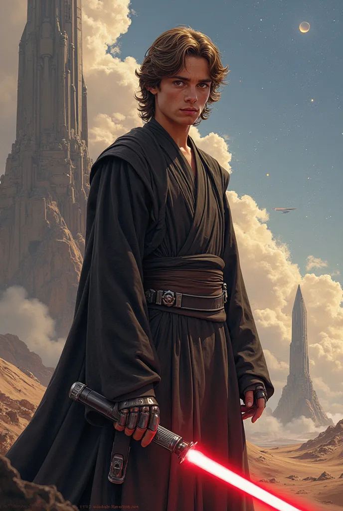 Create an epic image with the character Anakin (from Star Wars) 2D