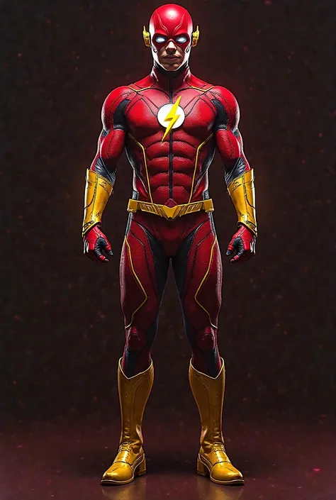 CW's The Flash season 4 costume plus red, with yellow lines, black parts, golden boots , and white eyes 