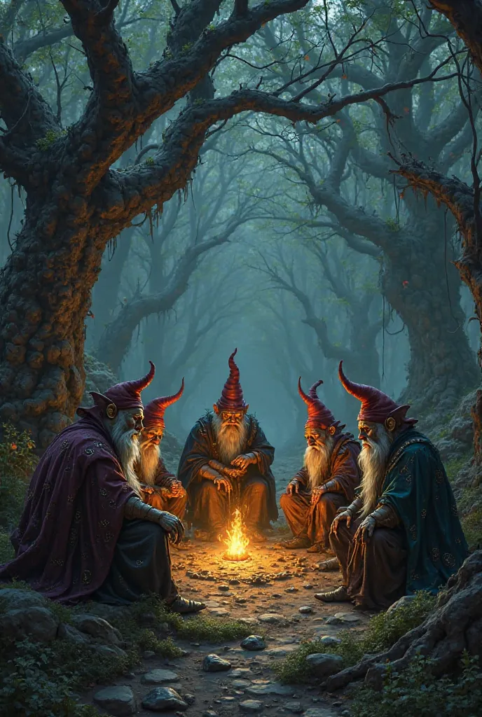 Dark fantasy gnomes have gathered together, to discuss issues